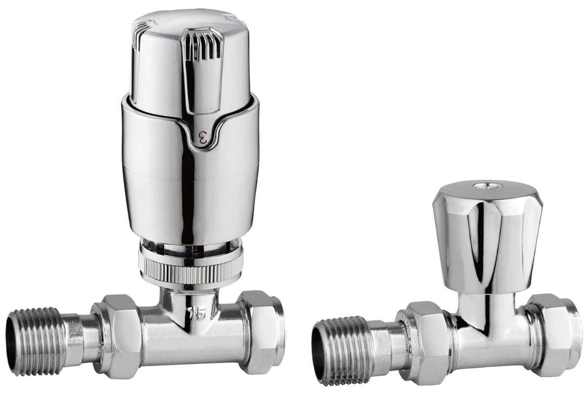 Straight TRV Rad Valves Twin Pack - Chrome