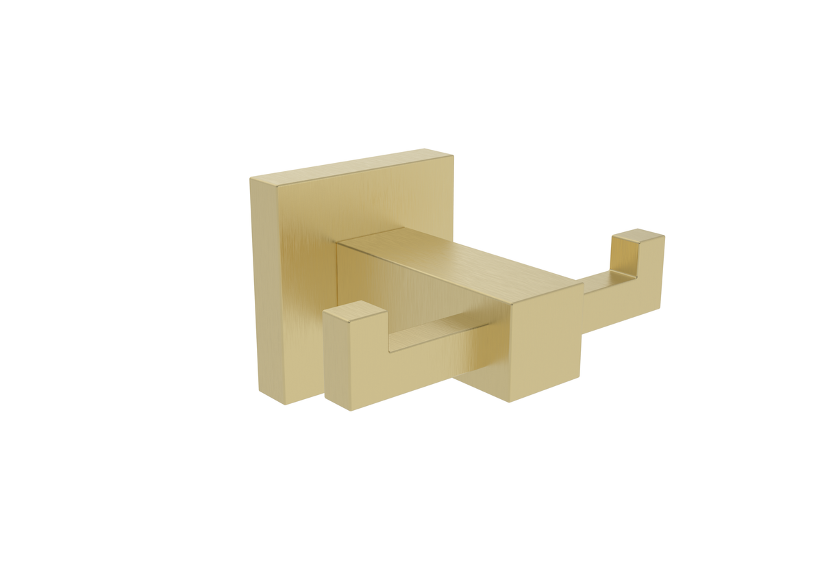 Sydney Square Double Robe Hook - Brushed Brass