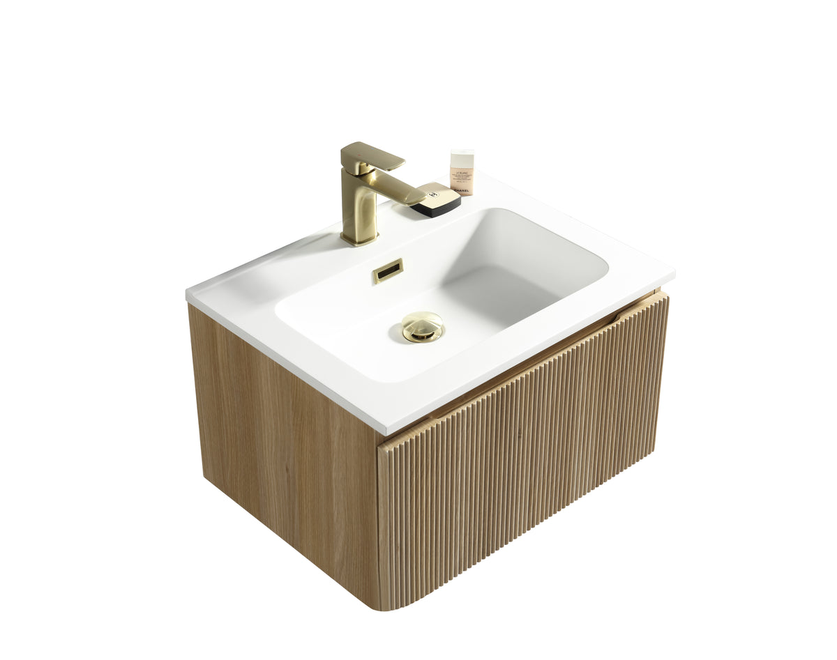 Flauto Country Oak 600mm Wall Hung Vanity & Matte Basin