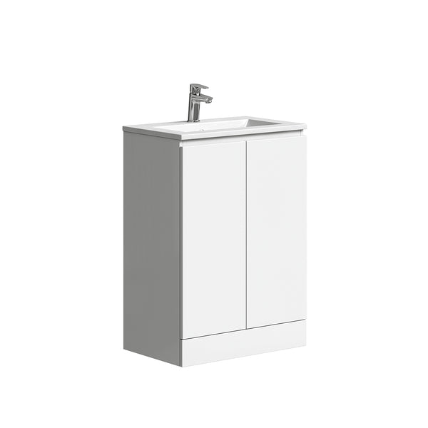 Plumb Essentials 600mm Double Door Floor Standing Vanity & Ceramic Basin - Gloss White