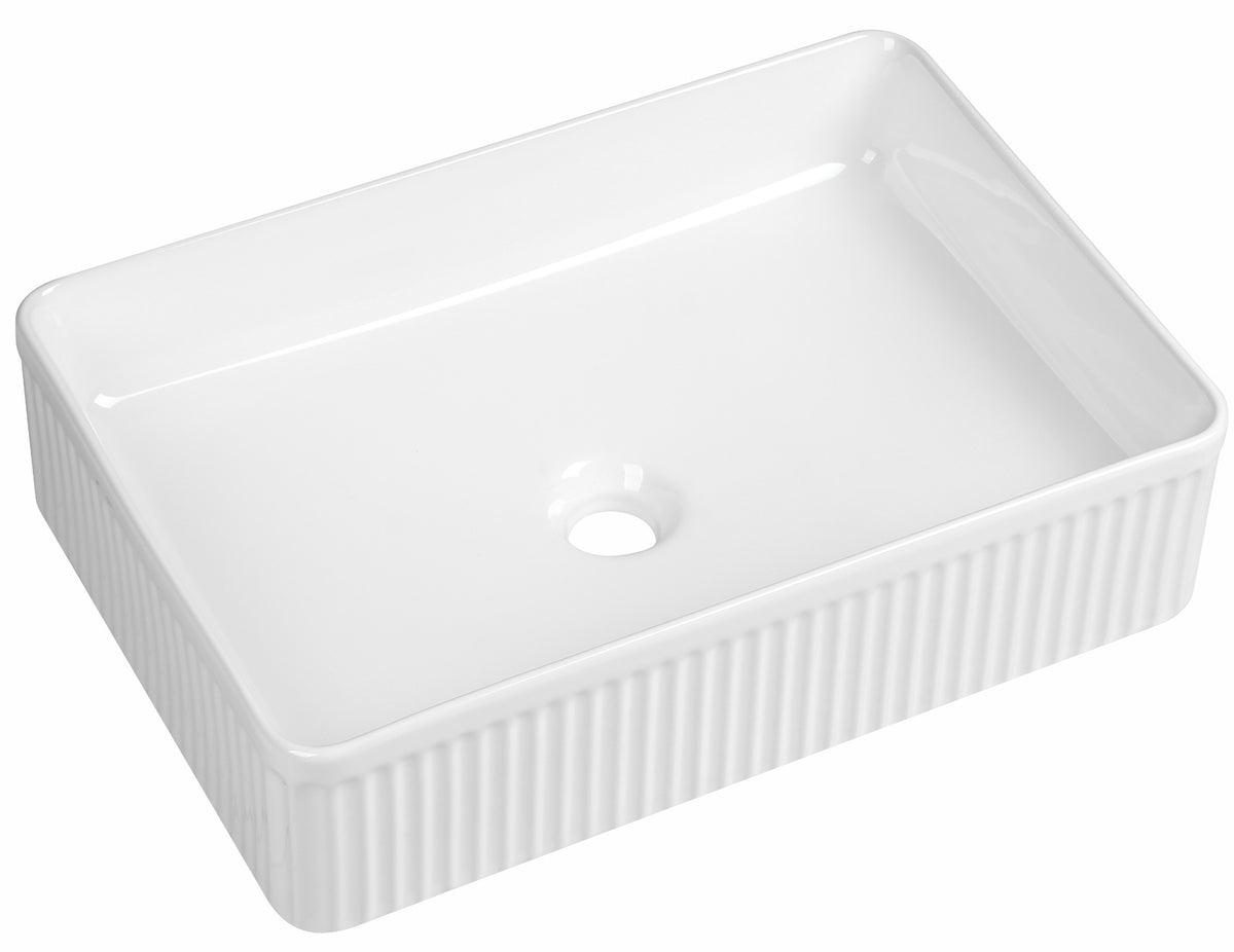 Flauto Fluted Rectangle Countertop Basin - Gloss White - d335xw500mm - product image 2