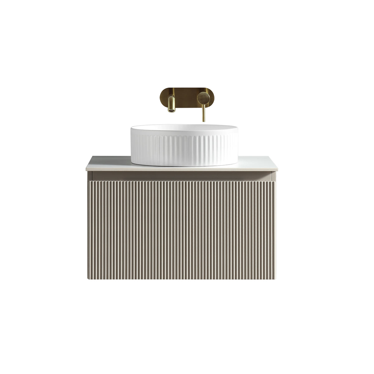 Flauto 600mm Wall Hung Vanity w. Sintered Stone Counter Top - Soft Coffee