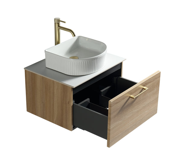 Piatta 600mm Wall Hung Vanity w. Sintered Stone Counter Top - Country Oak