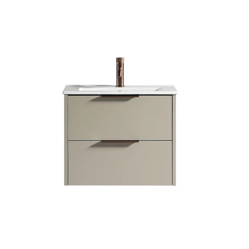 Sora 600mm Two Drawer W/H Vanity & Ceramic Basin - Midday Grey