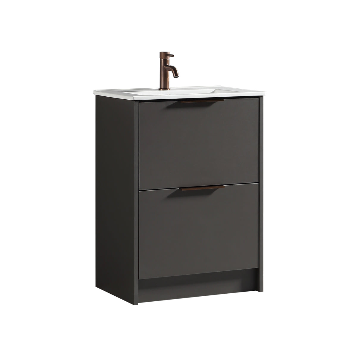 Sora 600mm Two Drawer F/S Vanity & Ceramic Basin - Midnight Grey