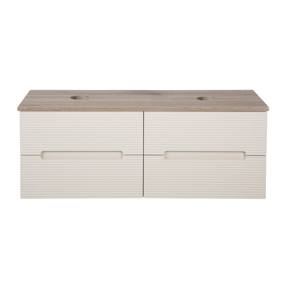 Monza Plus 1200mm Fluted Wall Hung Double Vanity w. Counter Top - Warm Oatmeal/Country Oak