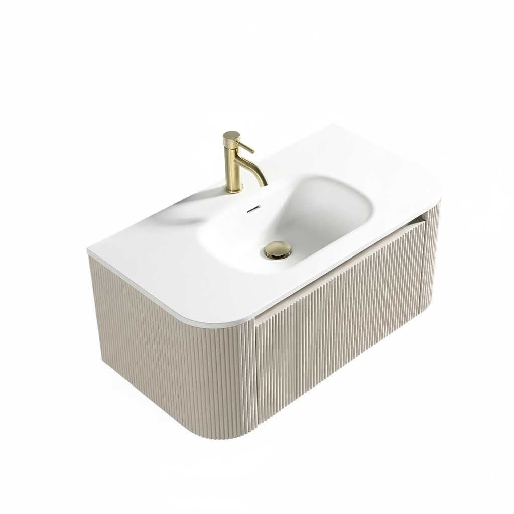 Flauto 870mm Wall Hung Curve Corner Vanity w. Matte Basin - Soft Coffee