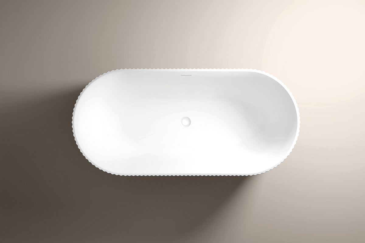 Flauto Matte White Freestanding Fluted Bath inc. white waste 1700 x 800