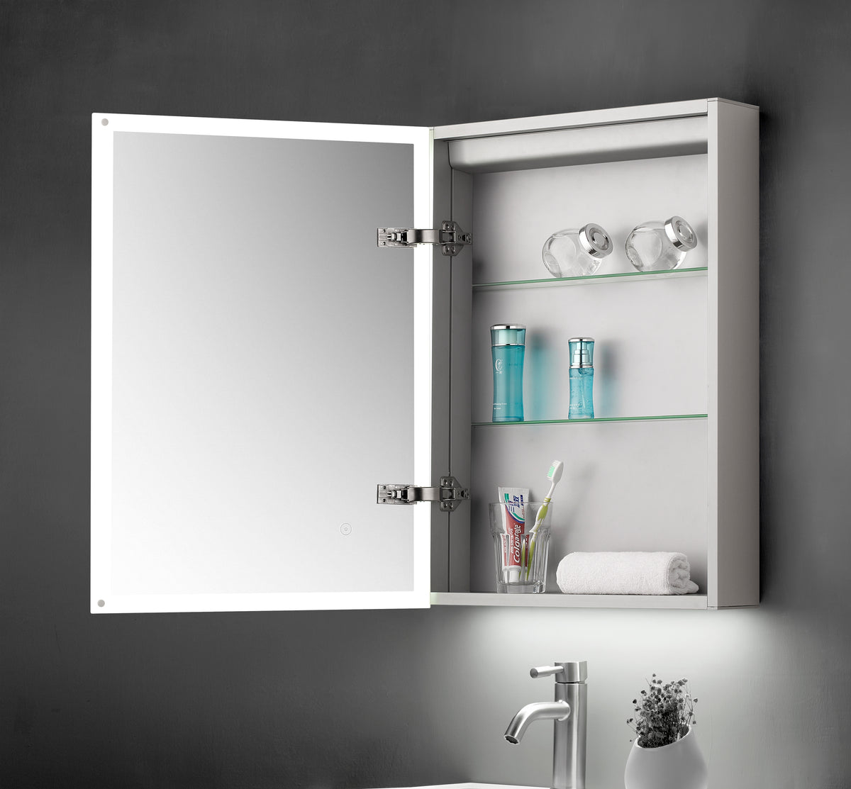 Ella Single Door Mirror Cabinet LED Surround w. Sensor Switch & Shave Socket - 500x700mm - product image 2