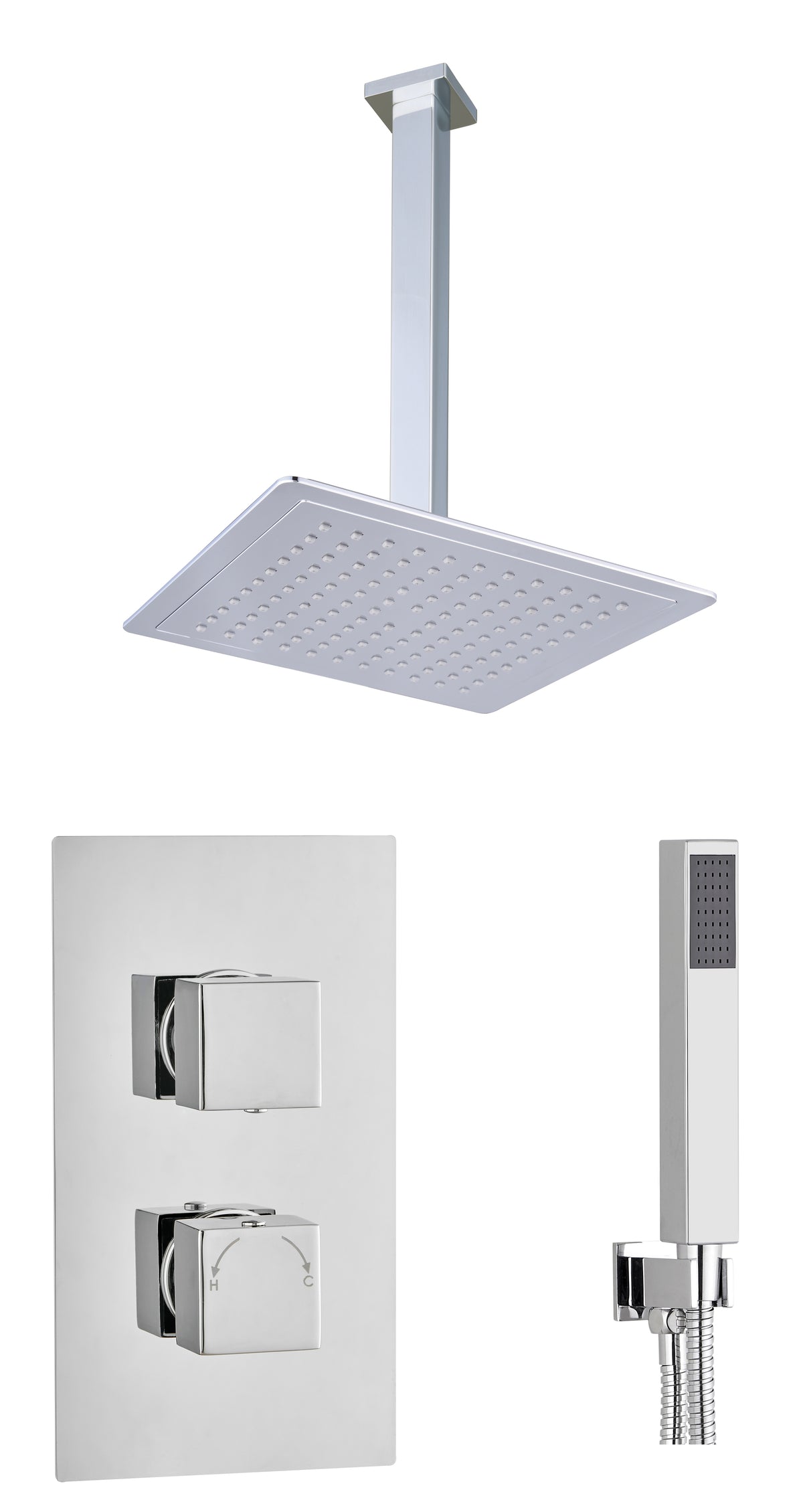 Square Concealed Thermostatic 2 Handle 2 Way Shower Kit (Wall) - Chrome - product image 5