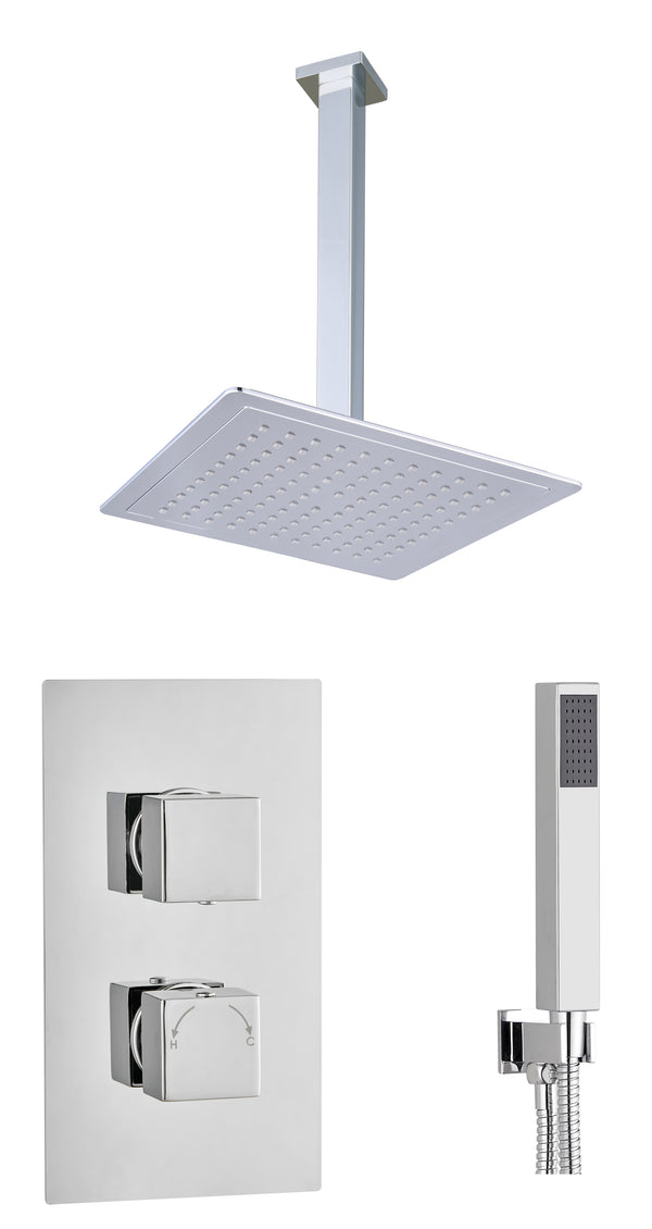 Square Concealed Thermostatic 2 Handle 2 Way Shower Kit (Wall) - Chrome - product image 5