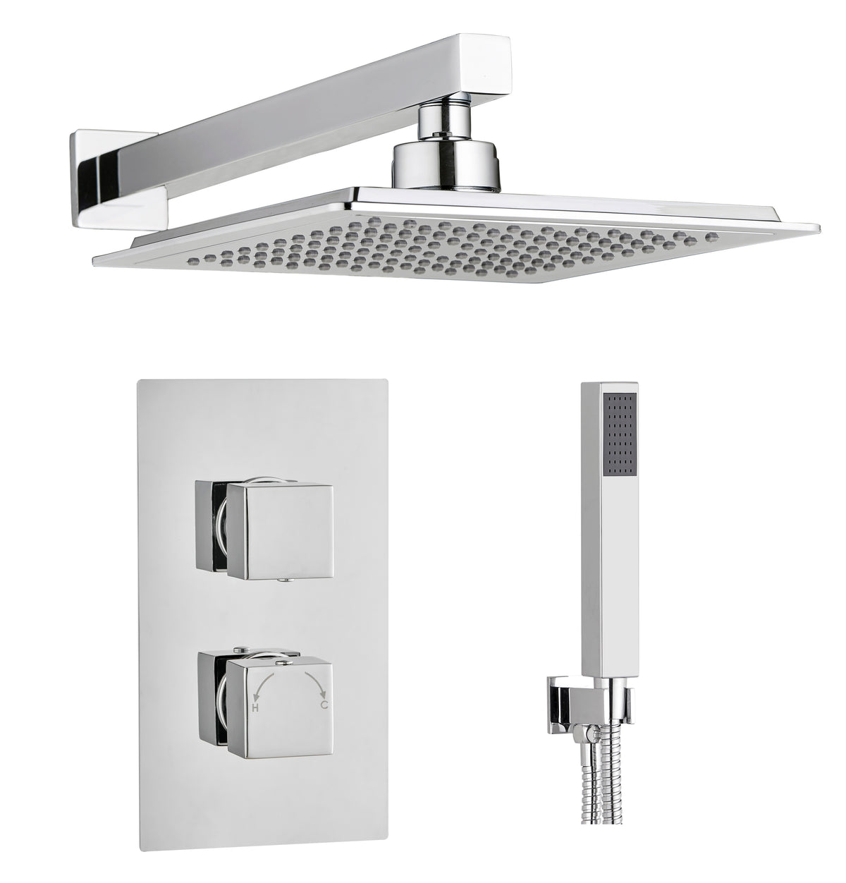 Square Concealed Thermostatic 2 Handle 2 Way Shower Kit (Wall) - Chrome - product image 4