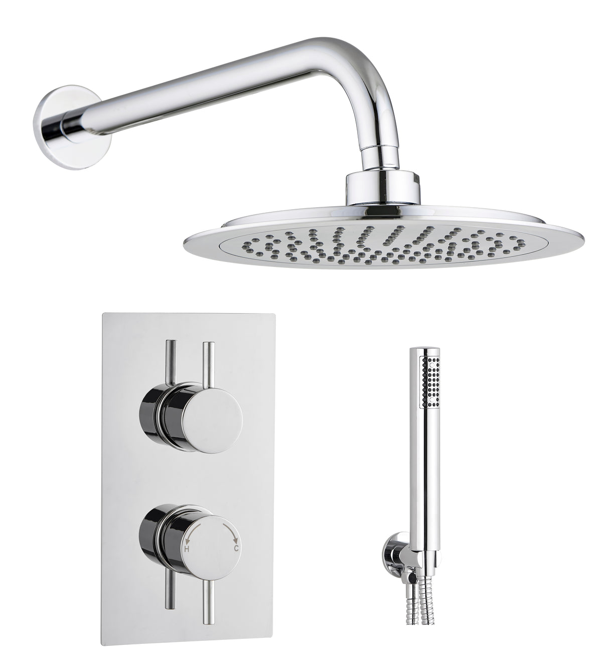 Round Concealed Thermostatic 2 Handle 2 Way Shower Kit (Wall) - Chrome - product image 4