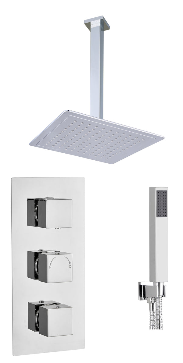 Square Concealed Thermostatic 3 Handle 2 Way Shower Kit (Wall) - Chrome - product image 4