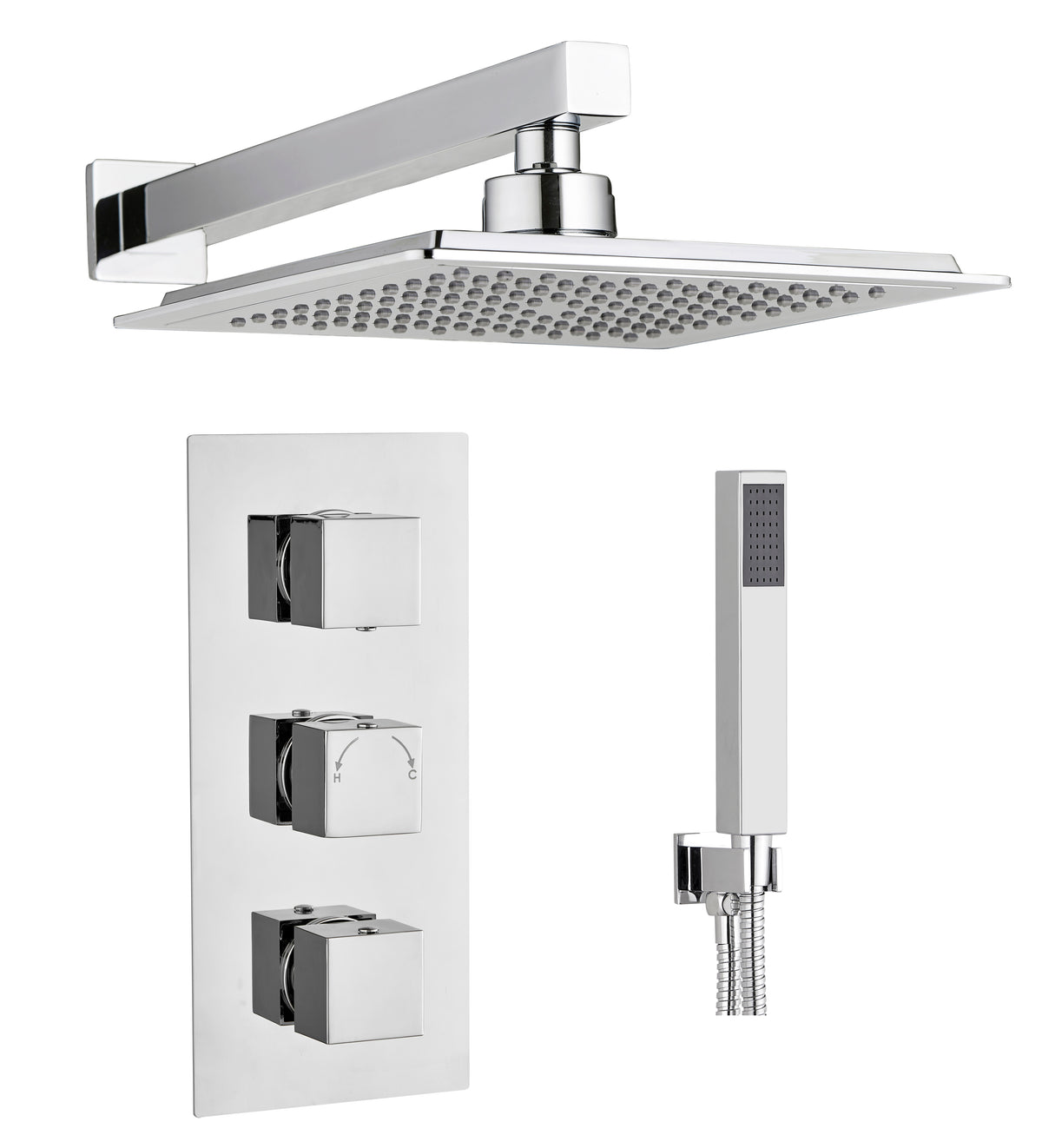 Square Concealed Thermostatic 3 Handle 2 Way Shower Kit (Wall) - Chrome - product image 3