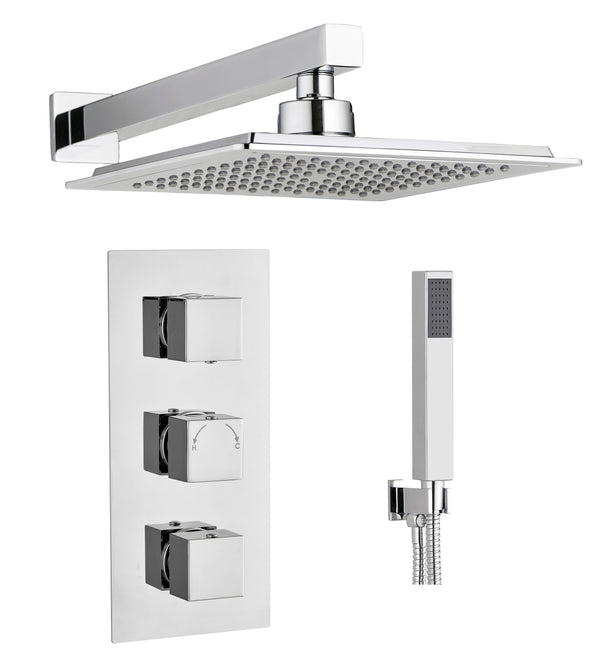 Square Concealed Thermostatic 3 Handle 2 Way Shower Kit (Wall) - Chrome - product image 3