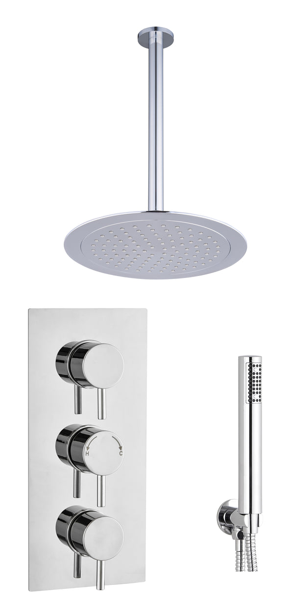 Round Concealed Thermostatic 3 Handle 2 Way Shower Kit (Wall) - Chrome - product image 4