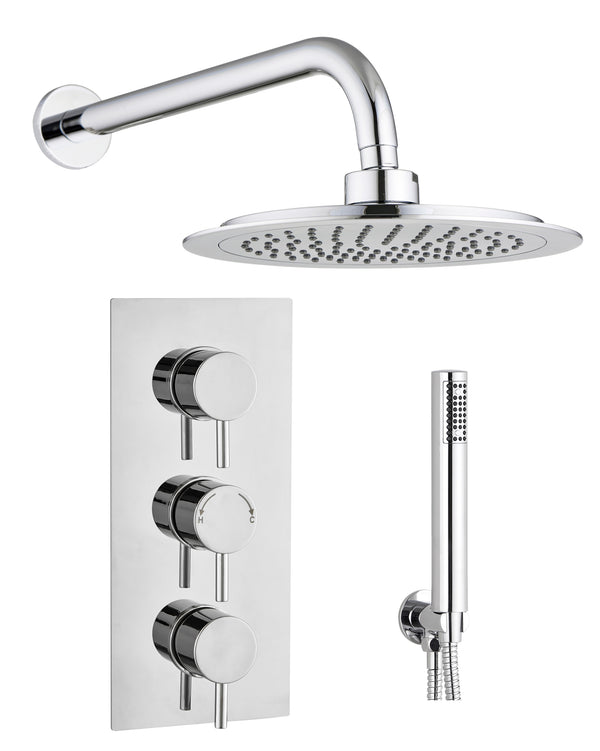 Round Concealed Thermostatic 3 Handle 2 Way Shower Kit (Wall) - Chrome - product image 3