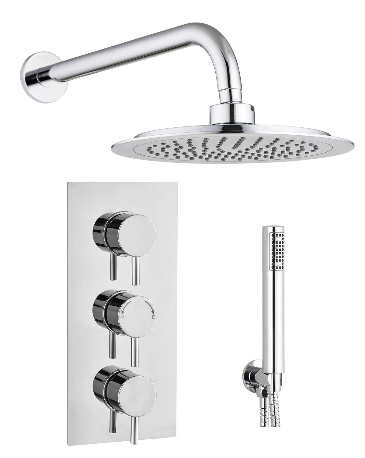 Round Concealed Thermostatic 3 Handle 2 Way Shower Kit (Wall) - Chrome - product image 3