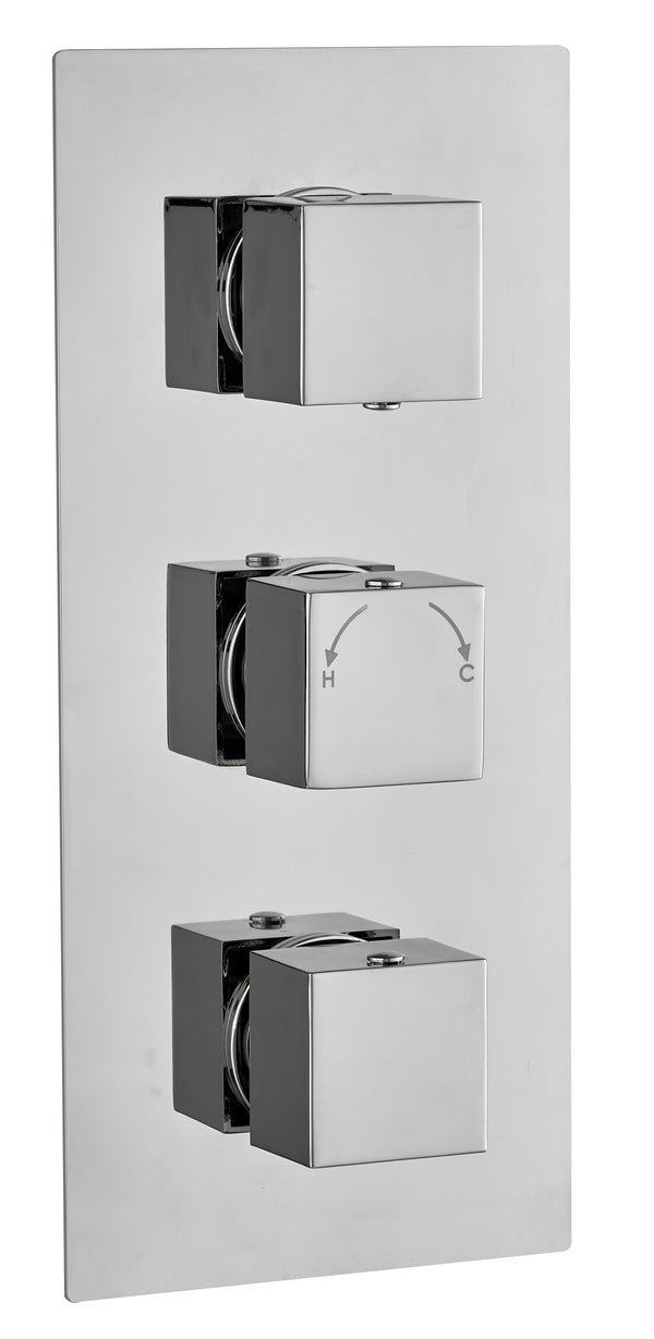 Square Concealed Thermostatic 3 Handle 3 Way Shower Valve - Chrome - product image 4