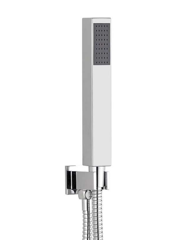 Square wall outlet elbow with bracket, hose & handset - Chrome - product image 3
