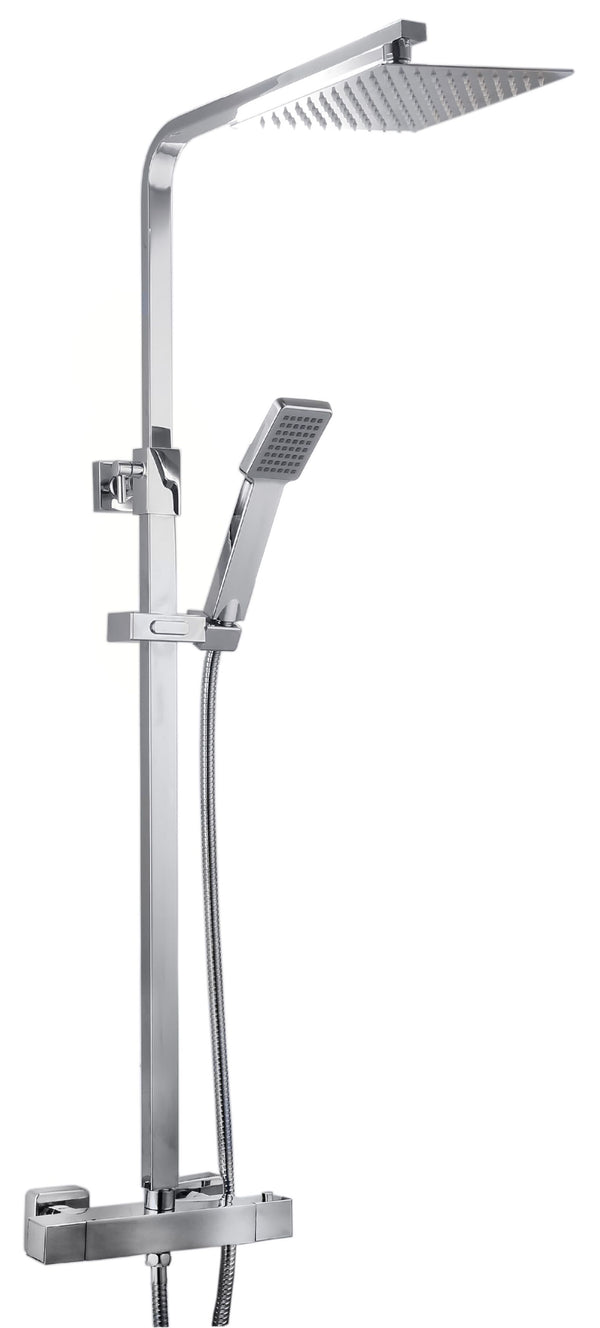 Plumb Essential Square Thermostatic Overhead shower kit with SS Head & Adjustable Rail - Chrome - product image 3