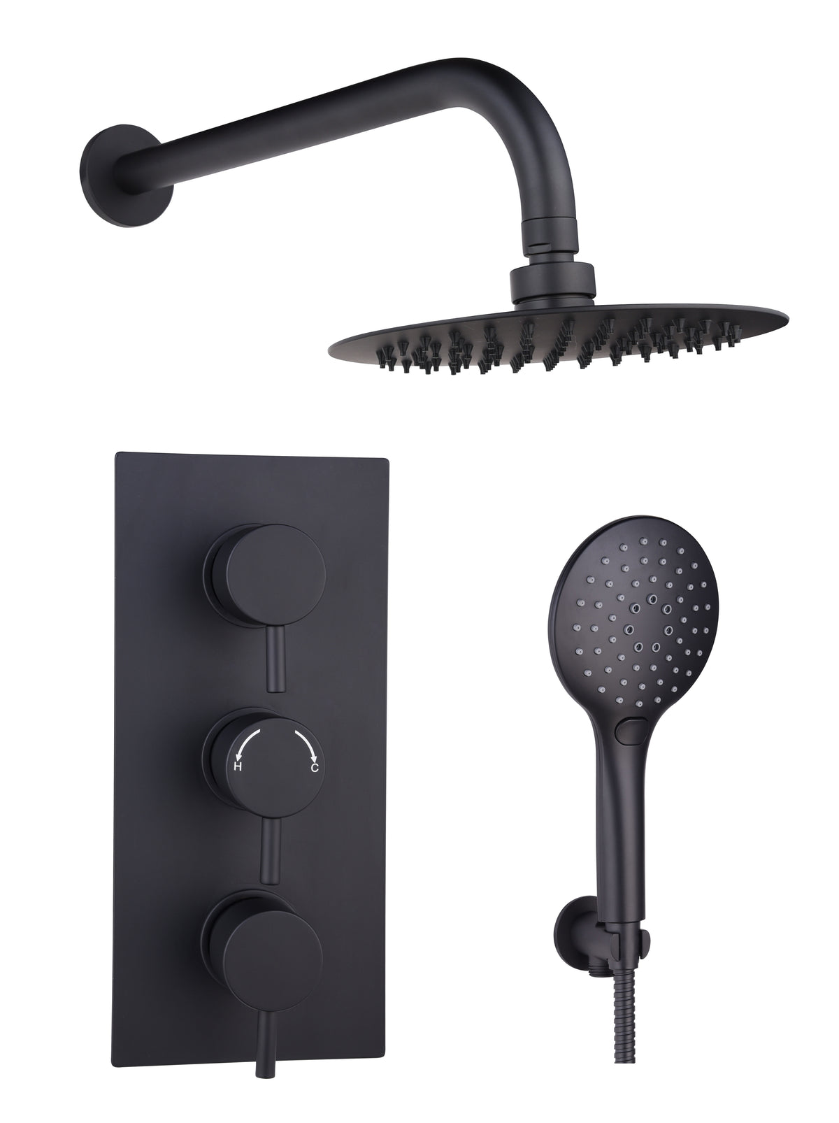 Black Round Concealed Thermostatic 3 Handle 2 Way Shower Kit with SS Head - Black - product image 2