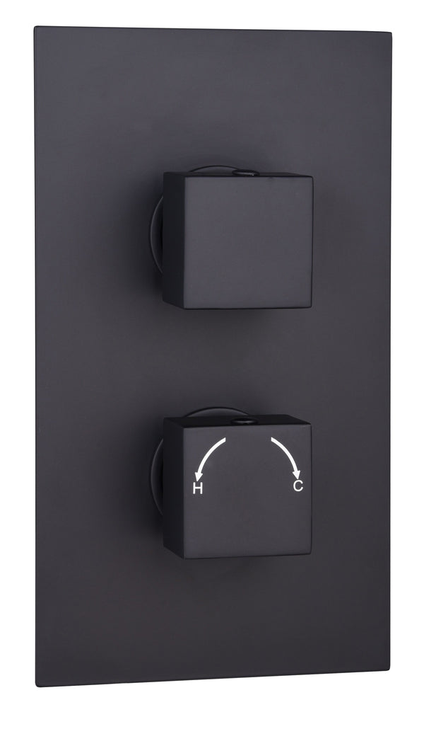 Black Square Concealed Thermostatic 2 Handle 2 Way Shower Valve - Black - product image 3