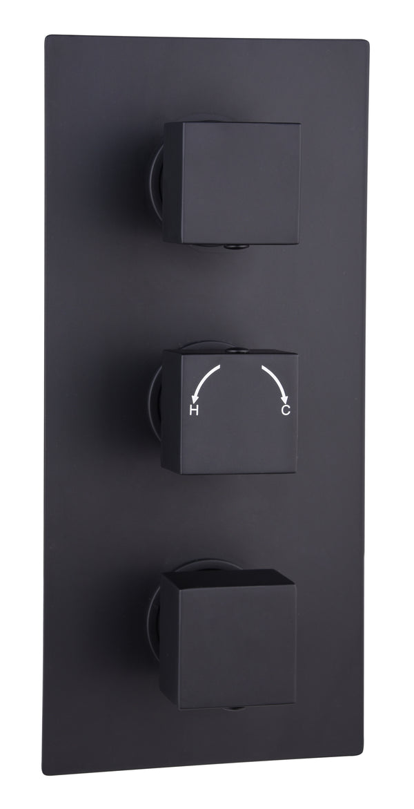 Black Square Concealed Thermostatic 3 Handle 2 Way Shower Valve - Black - product image 2