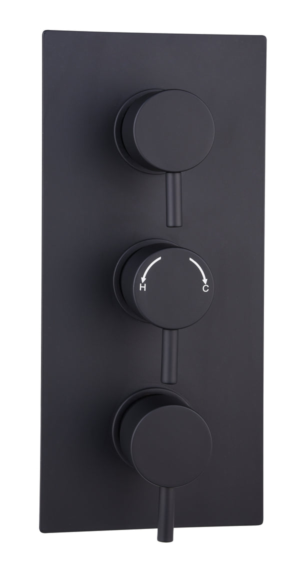 Black Round Concealed Thermostatic 3 Handle 2 Way Shower Valve - Black - product image 3
