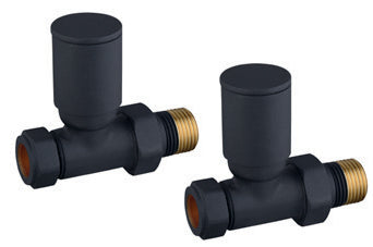 Modern Round Straight Towel Rail Valves - Black