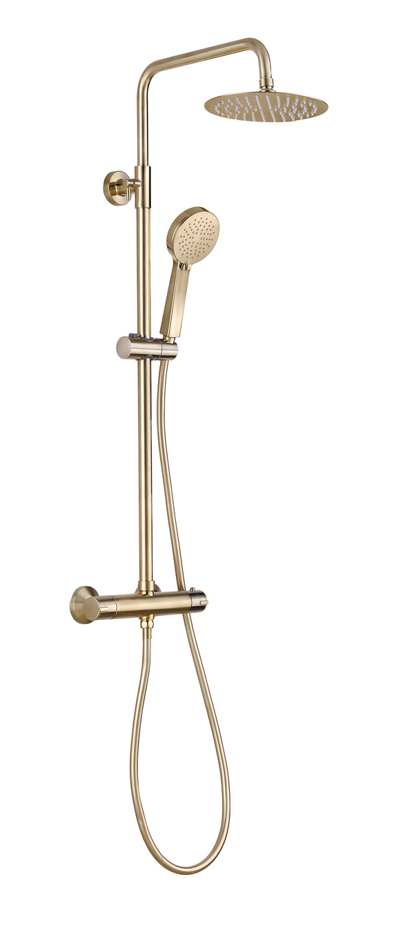 Plumb Essentials Round Thermostatic Overhead Shower Kit with SS Head - Brushed Brass - product image 3