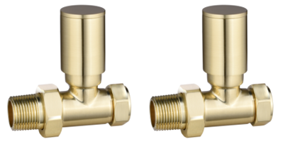 Modern Round Straight Rad Valves - Brushed Brass