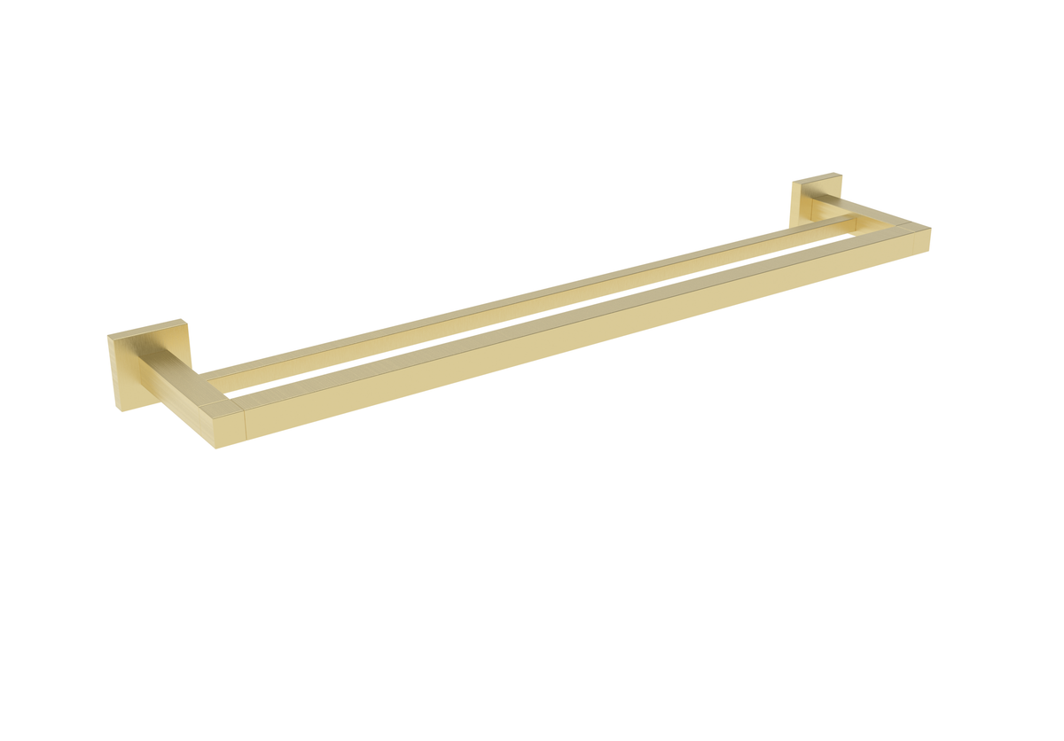 Sydney Square 600mm Double Towel Rail - Brushed Brass
