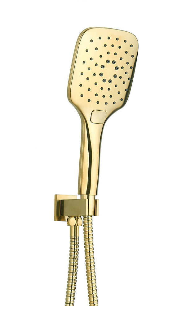 Square Wall Outlet Elbow w. Bracket, Hose & Handset - Brushed Brass - product image 3