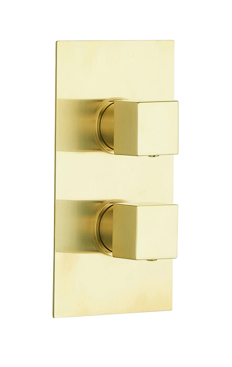 Square Concealed Thermostatic 2 Handle 2 Way Shower Valve - Brushed Brass - product image 2