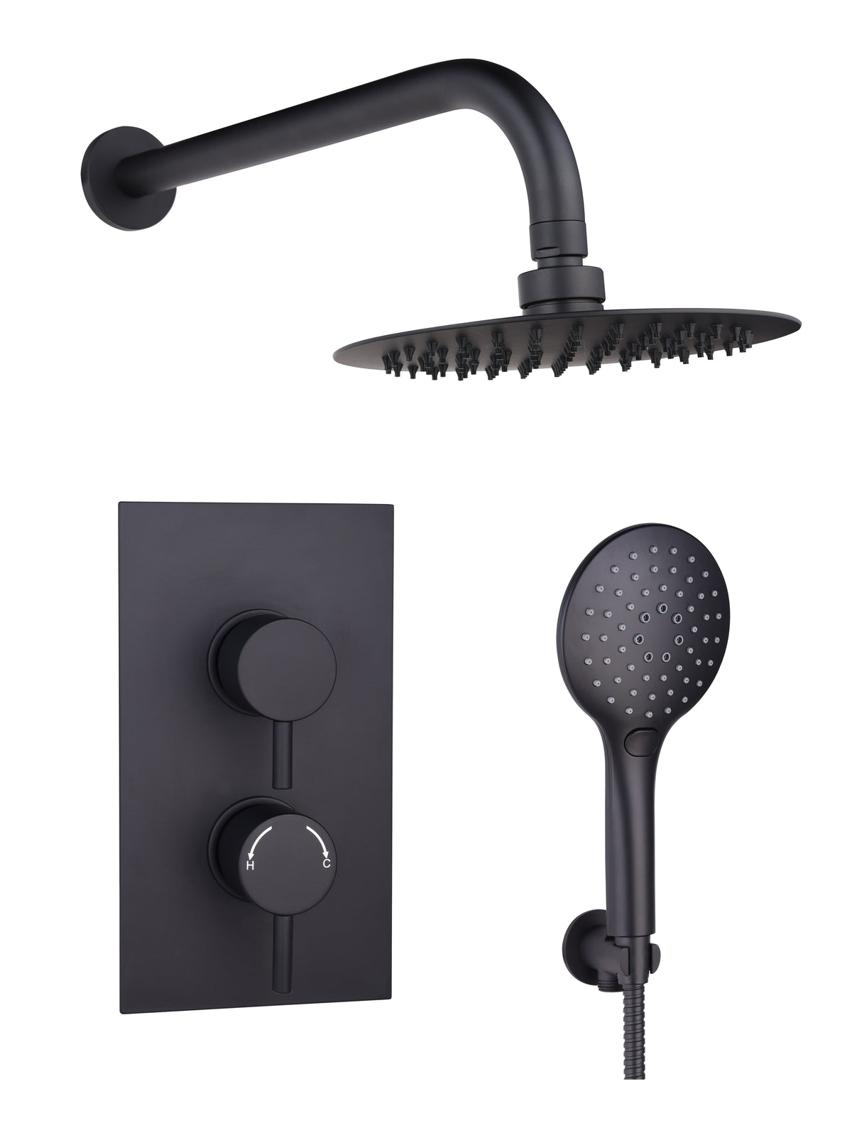 Black Round Concealed Thermostatic 2 Handle 2 Way Shower Kit with SS Head - Black - product image 2