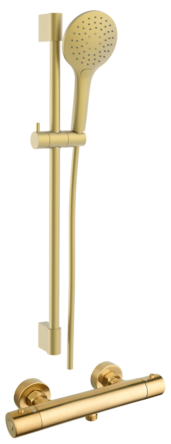 Round Thermostatic Bar Valve & 3 Mode Riser Kit - Brushed Brass - product image 3