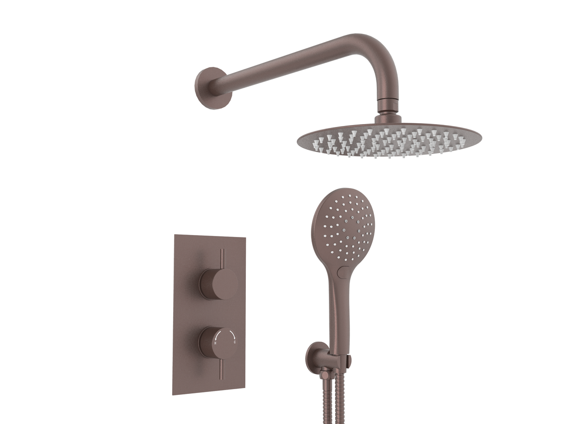 Round Concealed Thermostatic 2 Handle 2 Way Shower Kit with SS Head - Brushed Bronze - product image 2