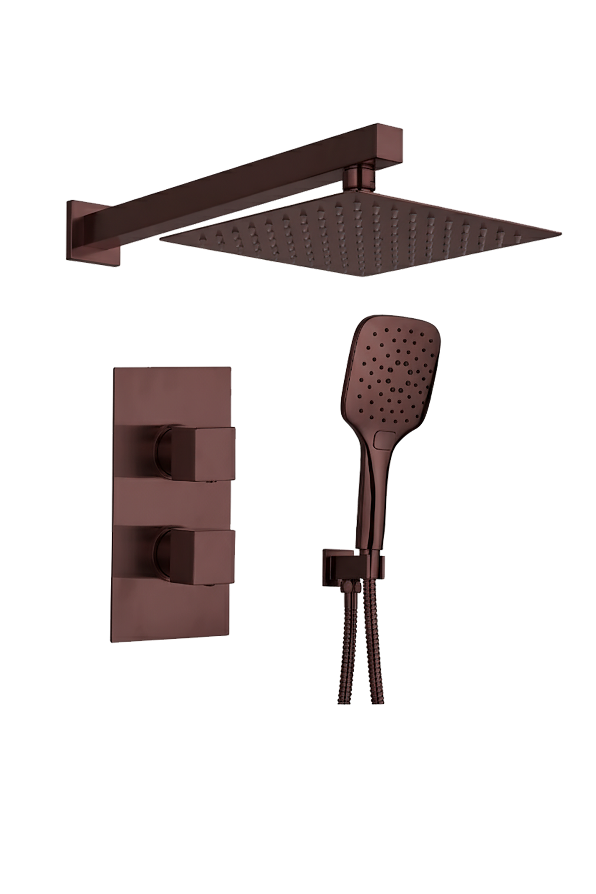 Square Concealed Thermostatic 2 Handle 2 Way Shower Kit with SS Head - Brushed Bronze - product image 2