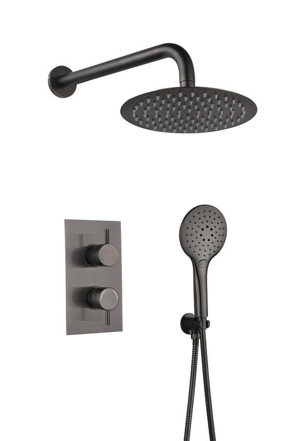 Brushed Gunmetal Round Concealed Thermostatic 2 Handle 2 Way Shower Kit with SS Head - product image 3