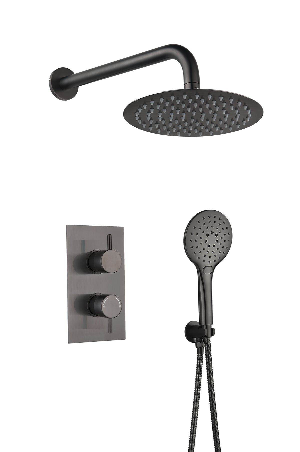Brushed Gunmetal Round Concealed Thermostatic 2 Handle 2 Way Shower Kit with SS Head - product image 2