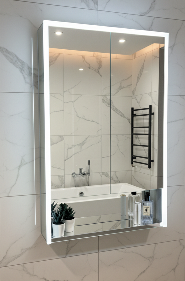 Poppy Double Door LED Mirror Cabinet w. USB & Shaver Socket - 600x900x150 - product image 2