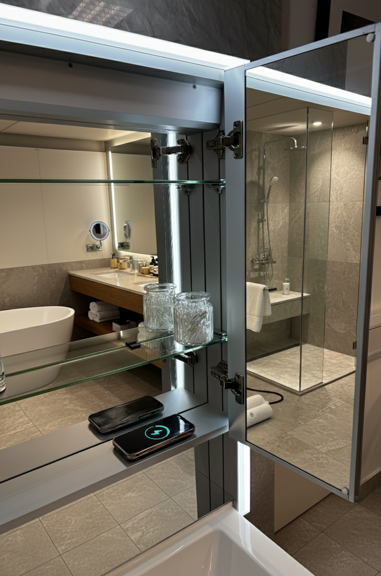 Poppy Double Door LED Mirror Cabinet w. USB & Shaver Socket - 600x900x150 - product image 5