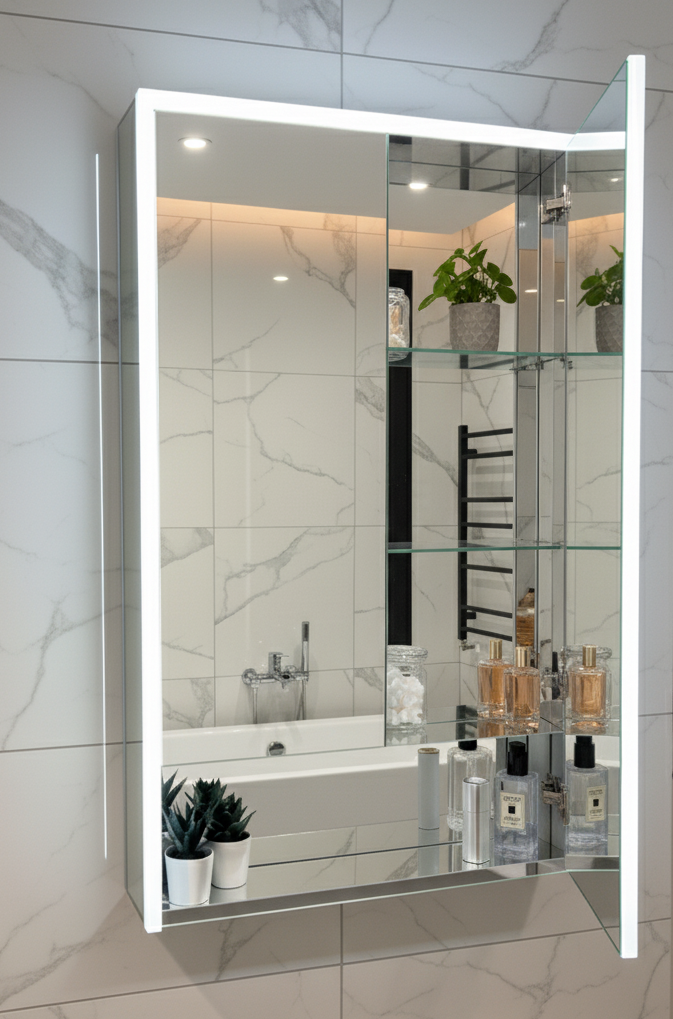 Poppy Double Door LED Mirror Cabinet w. USB & Shaver Socket - 600x900x150 - product image 6