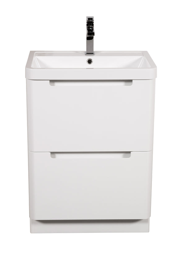 Monza 600mm Vanity & Basin White Gloss - Floor Standing