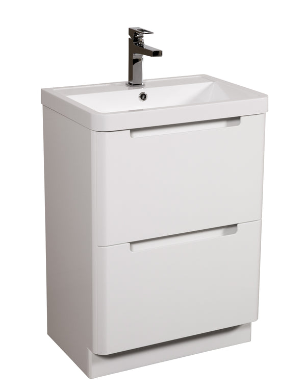 Monza 600mm Vanity & Basin White Gloss - Floor Standing
