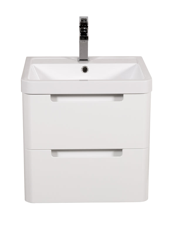 Monza 500mm Vanity & Basin White Gloss - Wall Hung