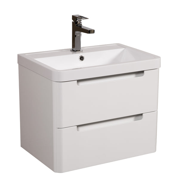 Monza 600mm Vanity & Basin White Gloss - Wall Hung