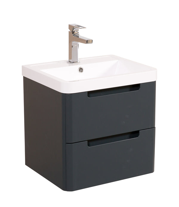 Monza 500mm Vanity & Basin Shadow Grey - Wall Hung